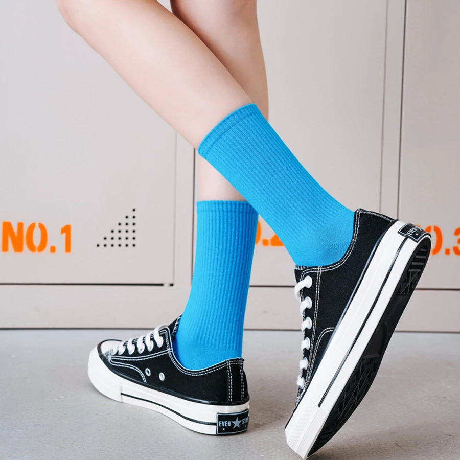 Women Cotton Socks 22 Solid Colors Orange Pink Black White Soft Harajuku Casual Crew Female Sock Spring Autumn Style 1 Pack