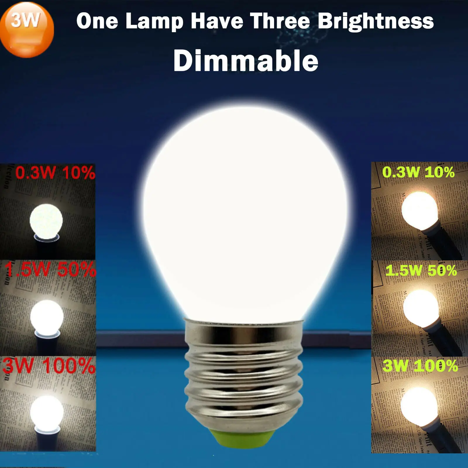 Three-stage Dimming LED Light Bulb E27 E26 E14 E12 B15 B22 Dimmable 220V LED Globe Lamp Cool/Warm White for Home 110V 220V