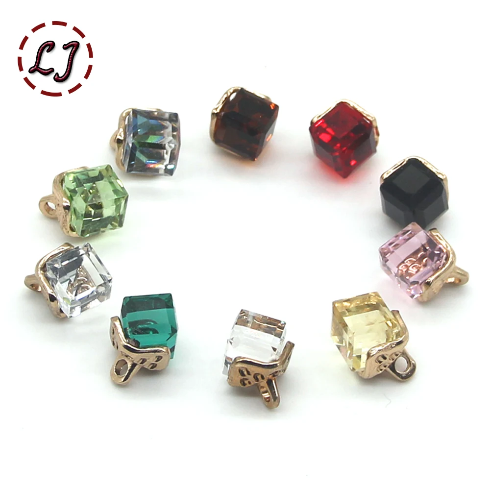 6pcs/lot Rhinestone Small Glass Buttons Diamante Jewel Navy Clear Square Shank Button Craft for Sale Coat Clothing Supplier