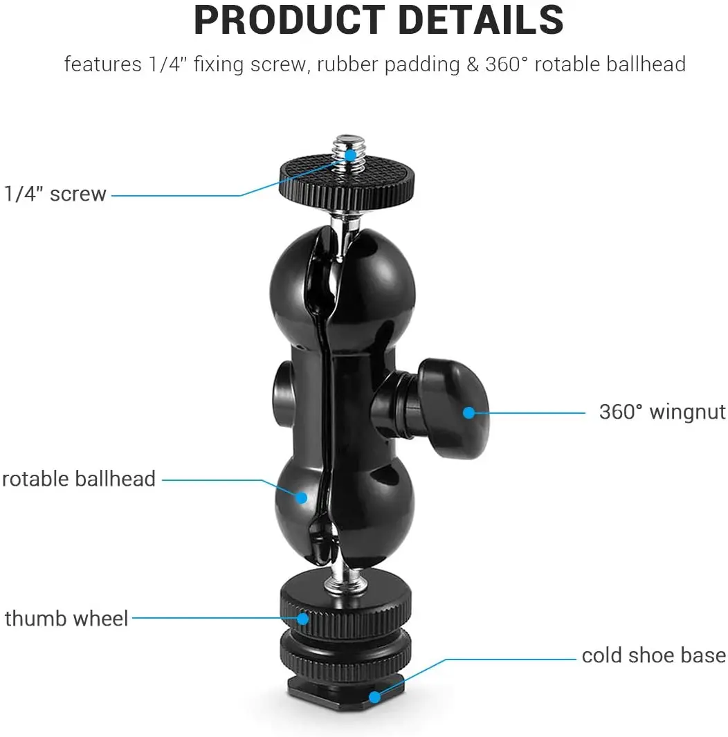 New Ballhead Ball Head Mount w/Cold Shoe Adapter 1/4