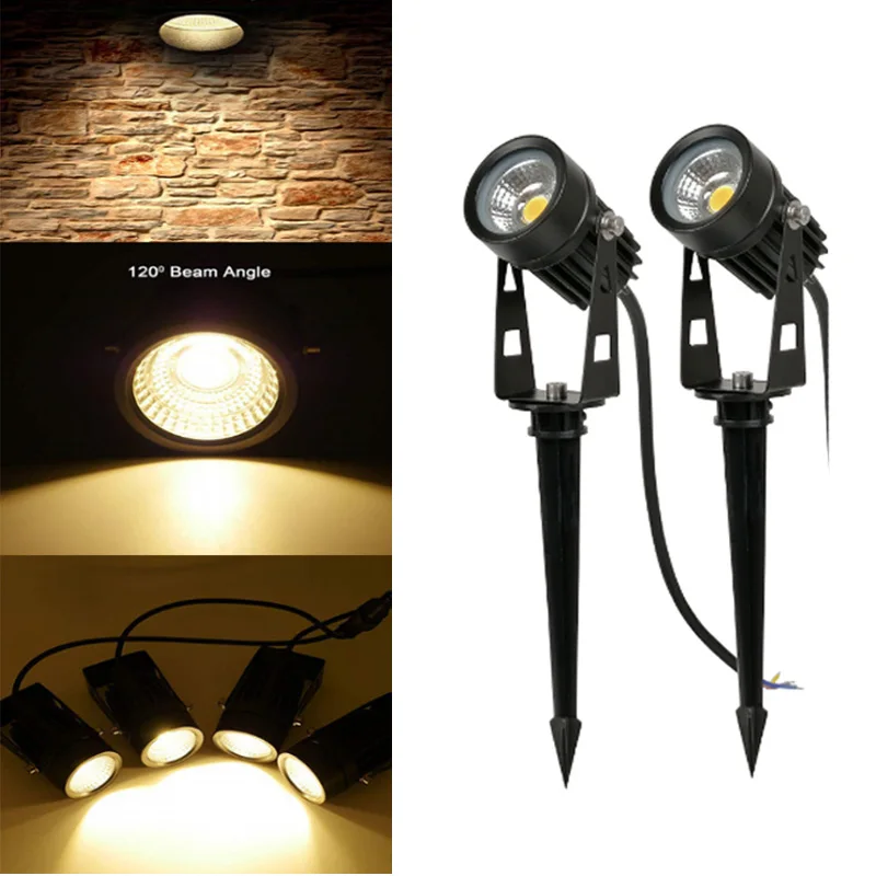 

5 Вт светодиодный светильник для газона и сада, 12 В постоянного тока, AC85-265 В, уличный IP65, водонепроницаемый ландшафтный точечный светильник, белый, красный, синий, зеленый, лампа с шипами