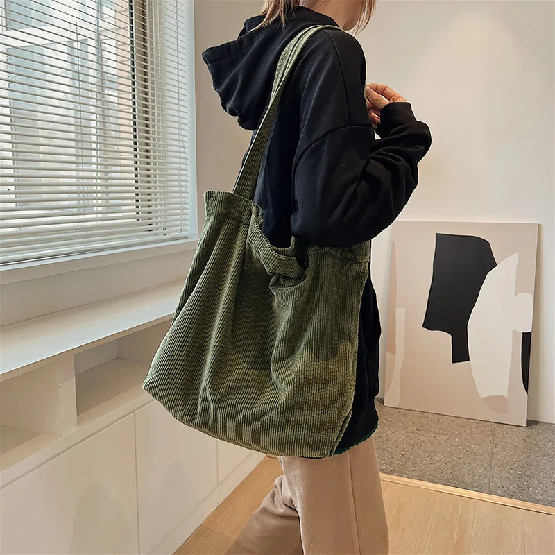 CGCBAG Retro Corduroy Canvas Women Shoulder Bag Simple Solid Large Capacity Tote Bag Female Casual Shopper Bag Designe Handbag