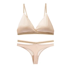 1 zestaw damski zestawy bielizny biustonosz krótki kobieta Bikini Bralette aktywny bez szwu bez fiszbin lodowy jedwab biustonosze majtki bielizna dla kobiety