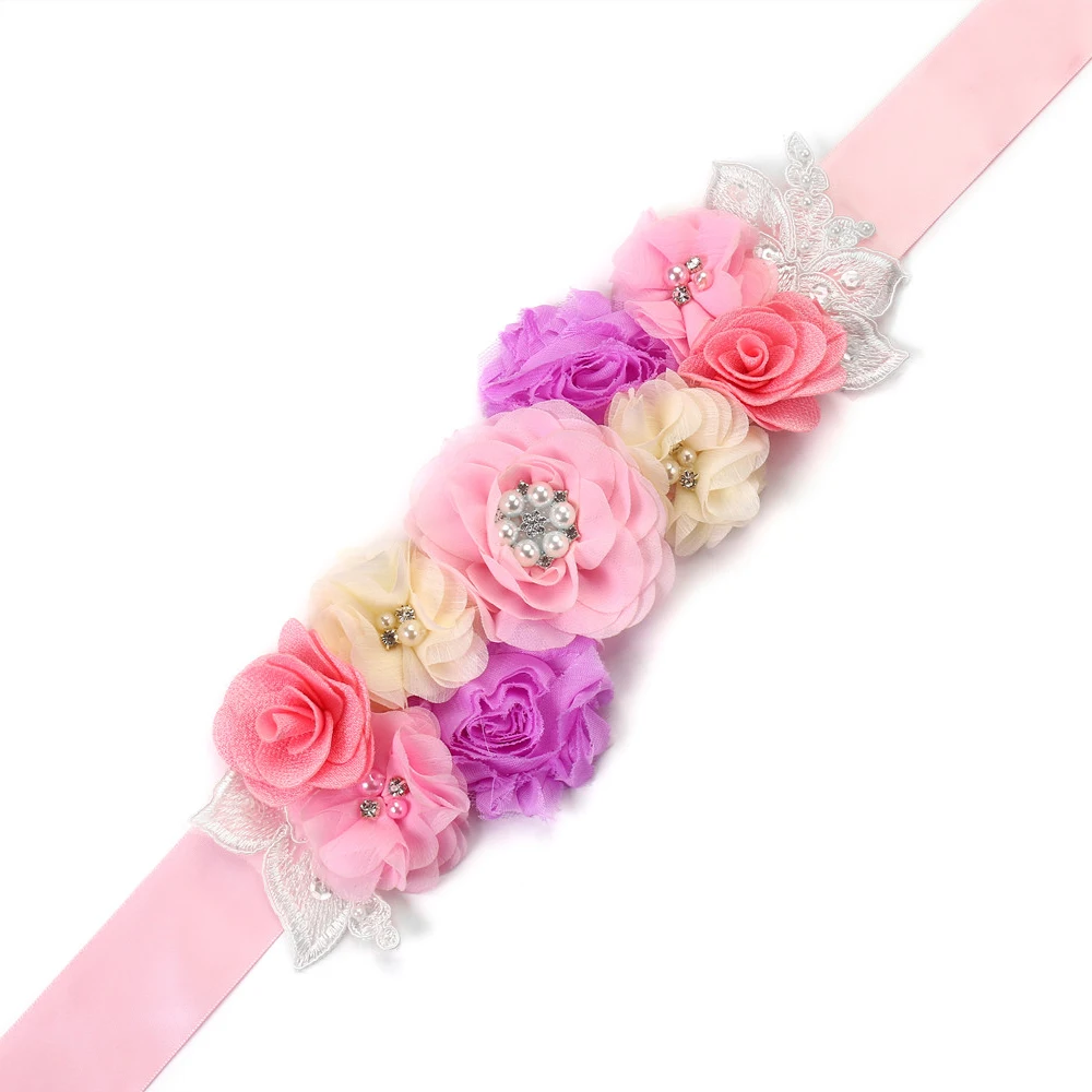 Rosa Blume Mädchen Schärpe Gürtel für Kinder Frauen Mutterschaft Bund Strass Blumen Spitze Band Braut Hochzeit Kleid Taille Gürtel