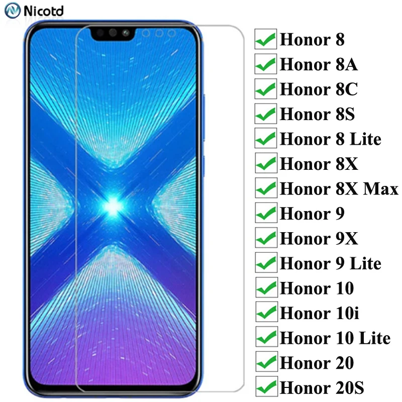 Vidrio Protector 9H para Huawei Honor 10 10i 10 Lite, Protector de pantalla templado para Honor 9 9X 8 8X 8A 8C 8S 8 Lite 20 20S