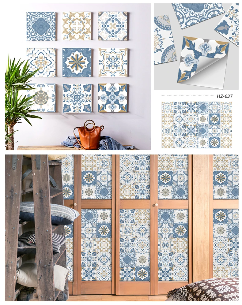 24PCS Fliesen Aufkleber Küche Wand Wasserdichte Und Öl-proof Selbst-adhesive Wallpaper 3d Retro Kunst Muster Abnehmbare bad Abziehbilder – Detail 14