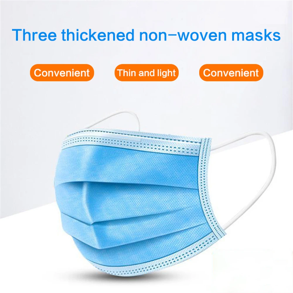 100 Chiếc Dùng Một Lần Khẩu Trang Vải Không Dệt 3 Lớp Lớp Lọc Miệng Mặt Masker Thoáng Khí Chống Người Lớn Kid Bảo Vệ Maskes