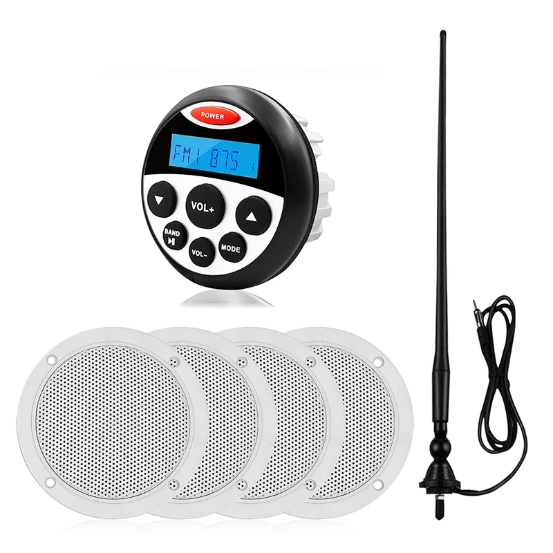 

Marine Stereo Bluetooth Boat Radio Audio Receiver Car MP3 Player+2 Pair 4inch Waterproof Speaker+AM FM Antenna For RV ATV Yacht