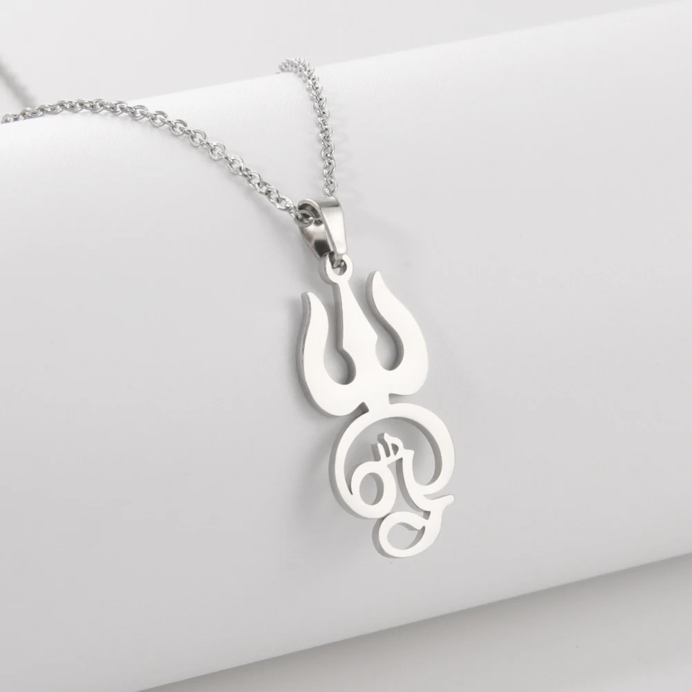 Dawapara Indien Tamil Om Symbol mit Dreizack Anhänger Edelstahl Halskette Om Shiva Symbol Yoga Vintage Talisman Schmuck – Detail 6