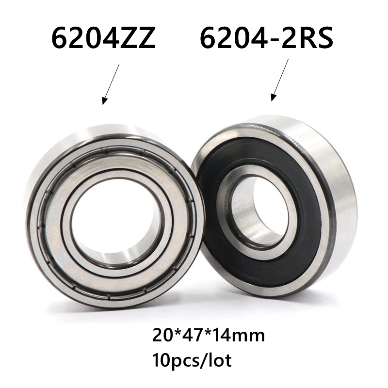 

10pcs/lot 6204ZZ 6204-2RS shielded deep groove ball bearing 20*47*14 mm 6204 -2Z 6204RS bearings 20x47x14