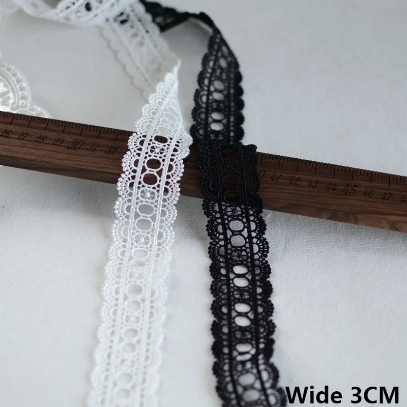 3CM Wide White Black Cotton Polyester Hollow Embroidery Lace Fabric Collar Neckline Cuffs Trim Apparel DIY Sewing Applique Decor