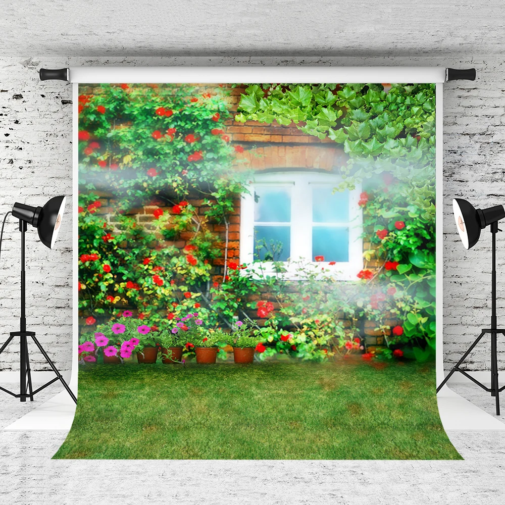 

VinylBDS 2X3M Spring Backgrounds Window Flowers Leaves Photography Backdrops Photo