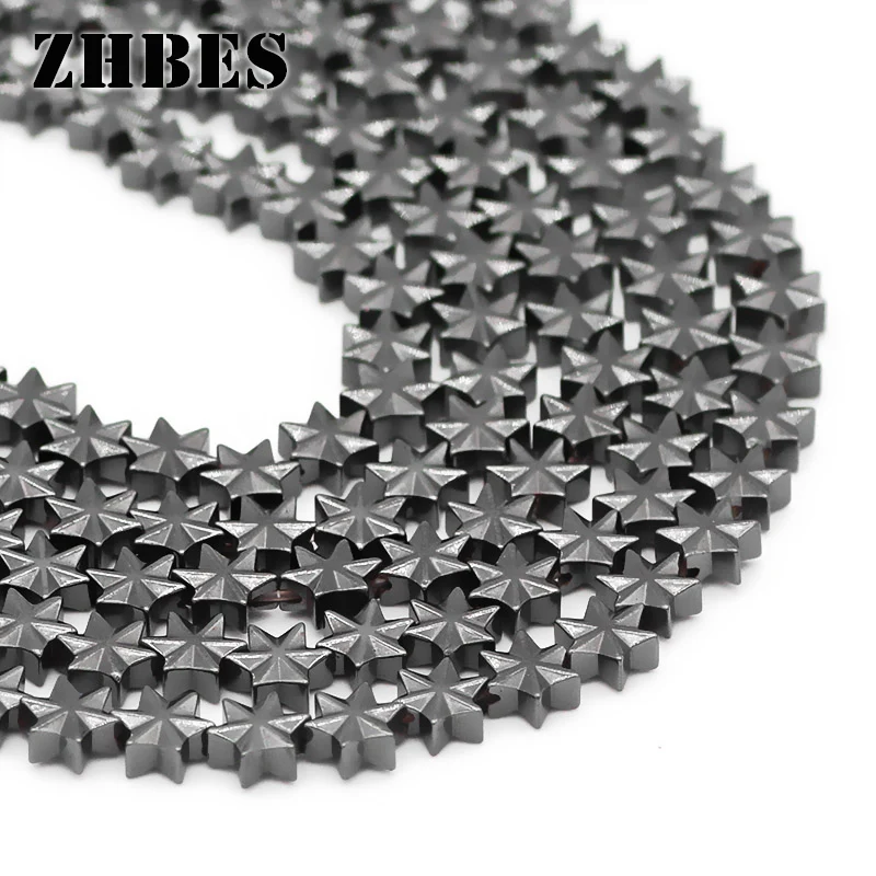 ZHBES Natürlicher schwarzer Stein, flache Hexagrammform, Hämatit-Abstandshalter, lose Perlen, 7 x 3 mm, 50 Stück, für DIY-Schmuckherstellung, Armbänder