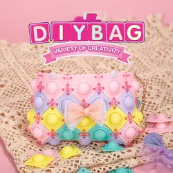 Push Bubble Girls DIY Bag Silicone Fidget Toy Girl Assembled DIY Bowknot Bag Stress Reliever Toy Children Fidget Toys Gifts