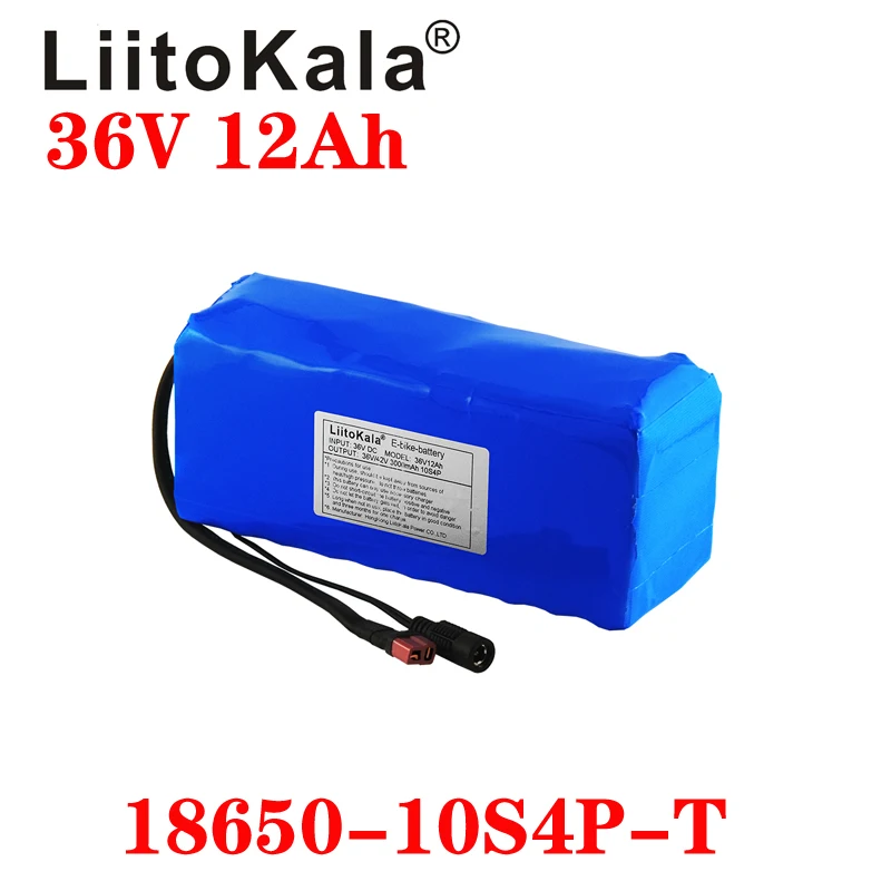 LiitoKala 36V 12AH Electric Bike Battery Built in 20A BMS Lithium Battery Pack 36 Volt with 2A Charge Ebike Battery