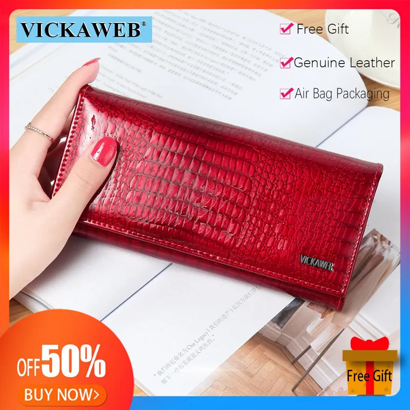 Darmowy prezent damski portfel skórzany klasyczny aligator Hasp długie portfele kobiece etui na karty kopertówka modne torebki damskie ze skóry wołowej
