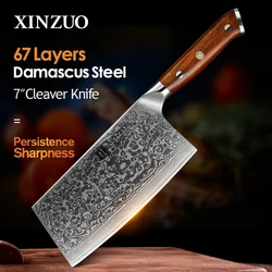 XINZUO 6.5'' Inches Big Chopping Cleaver Meat Knife Damascus Steel Kitchen Knives Rosewood Handle Chinese Style Slicing Knife