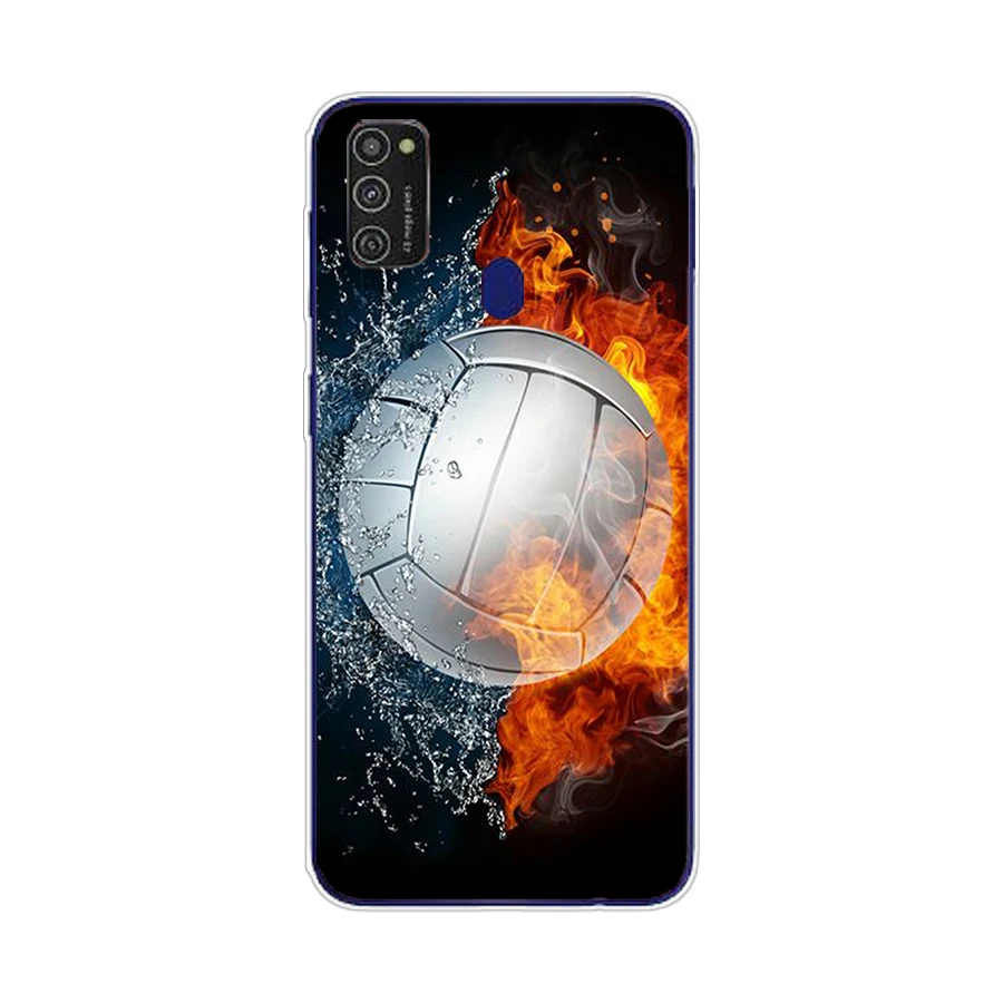 147SD   Fire Football Soccer Ball Soft Silicone Tpu Cover phone Case for Samsung Galaxy M11 M21 A20 A20E A20S S10 S20 Plus