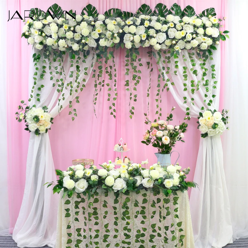 

JAROWN Artificial Fake Flower Rose Turtle Leaf Trailing Green Plant Flower Row Wedding Arch Decoration Home Party Decor Flores