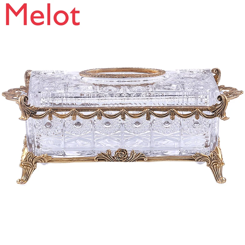 High-End Luxury Crystal Glass Tissue Box Living Room Fashion Home Light Luxury Creative Personality Paper Extraction Box