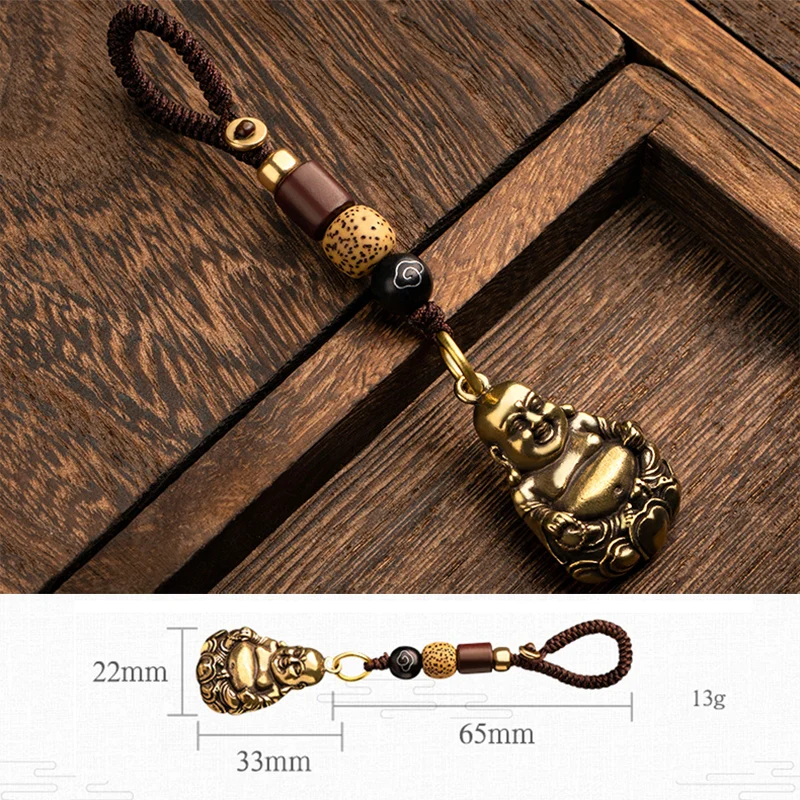 Vintage Copper Laughing Maitreya Buddha Key Chain Lanyard Pendant Jewelry Accessory Metal Brass Car Keyring Lucky Rope Keychains