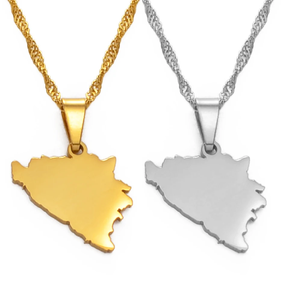 Anniyo 1.8CM Small Size Bosnia and Herzegovina Map Pendant Necklaces Women Girls Charm Bosna Hercegovina Maps Jewelry #147021