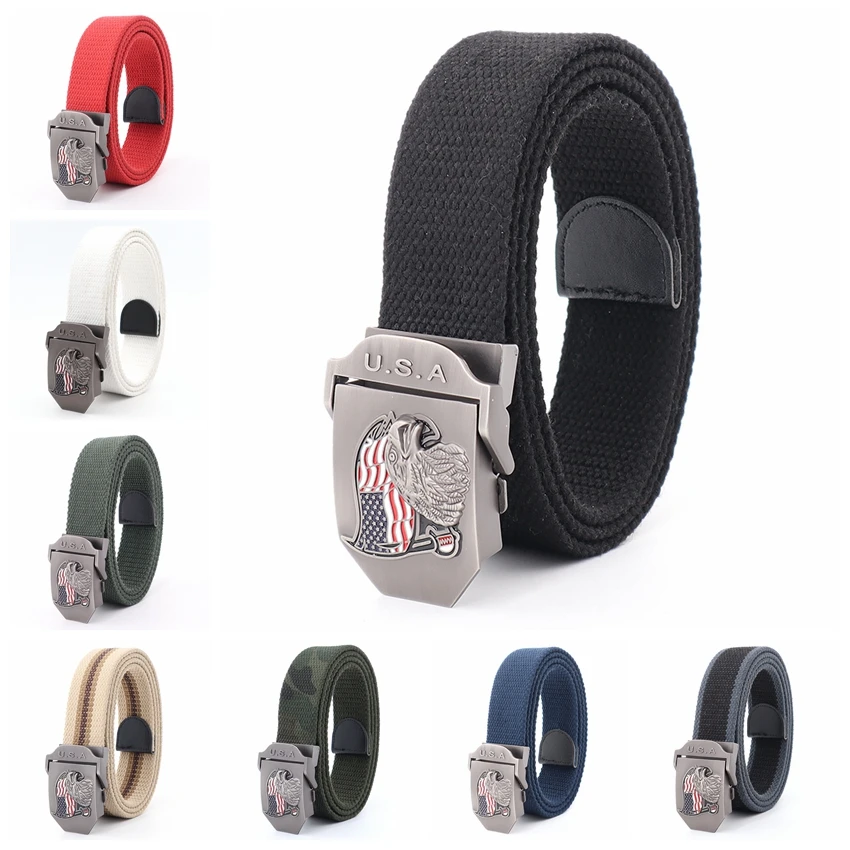 Belt For Jeans Plus Size Buckle Eagle Canvas Cowboy Women Belt Waistband White Black Red Male Waist Metal Tactical Belt