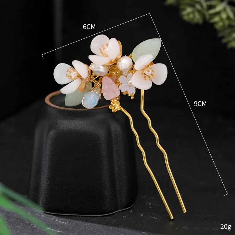 Vintage Hairpin Forks Hair Jewelry For Women Handmade U-shaped Pearl Flower Hair Stick Bride Wedding Hair Accessories Jewelry