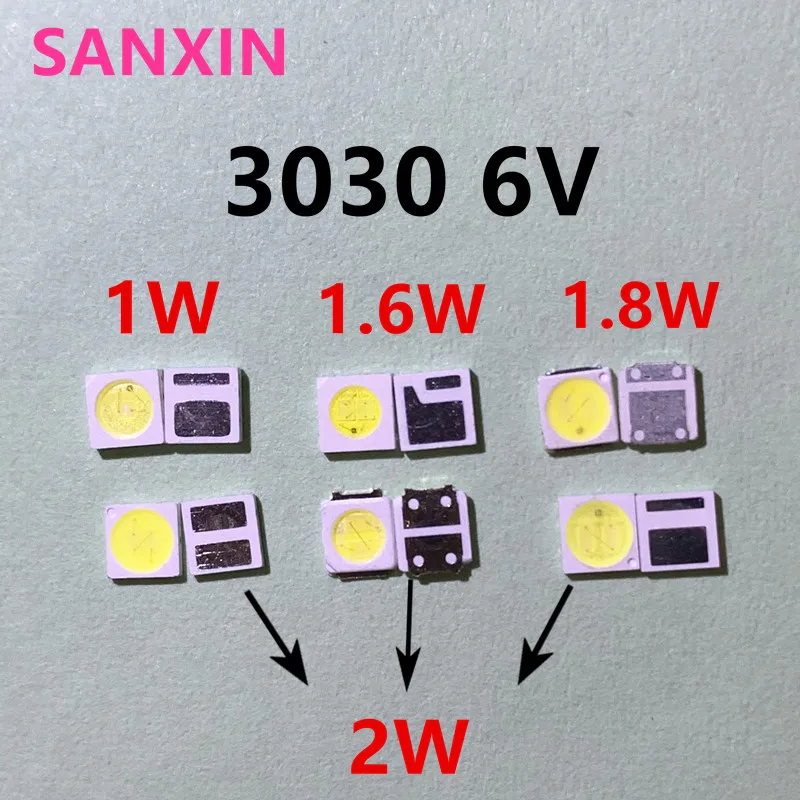 100pcs 3030 Backlight High Power LED DOUBLE CHIPS 1w 1.5W 2w 3V-3.6V  6v  9V lextar JUFEI AOT Cool white PT30A66 TV