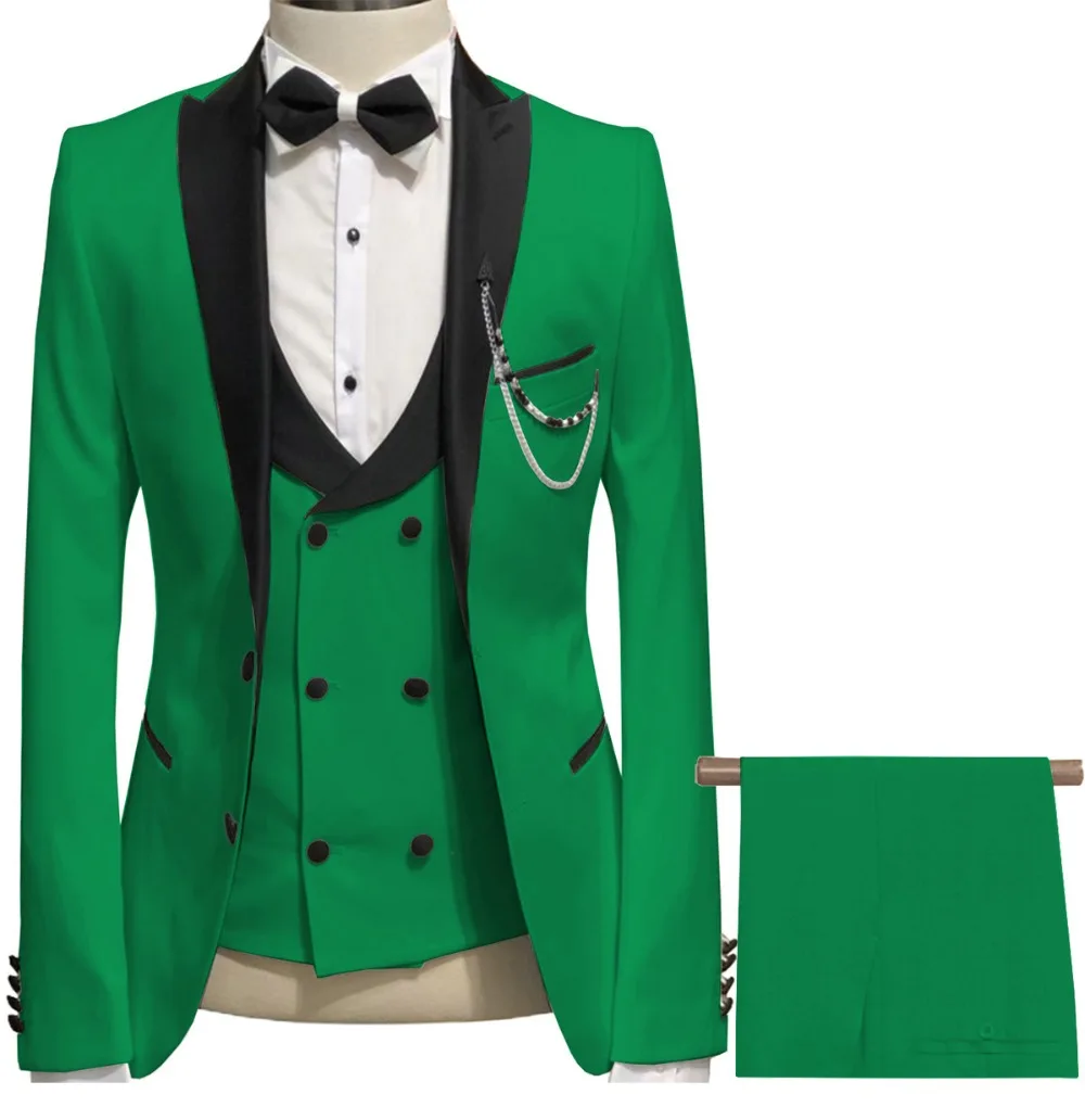 

JELTONEWIN 2021 New Fashion Green Suits For Men Custom Made Slim Fit Groom Custom 3 Piece Wedding Mens Suit (Jacket+Pants+Vest)