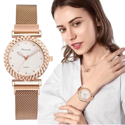 2021 Rose Gold Watches Women Gear Design Luxury Fashion Metal Magnets Strap Ladies Wristwatch Quartz Woman Clock Female Watch