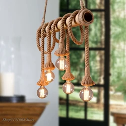 Vintage Country Hemp Rope Pendant Lights E27 Bulb Creative Hanging Lamp for Bedroom Dining Room Furniture Kitchen Light Fixtures
