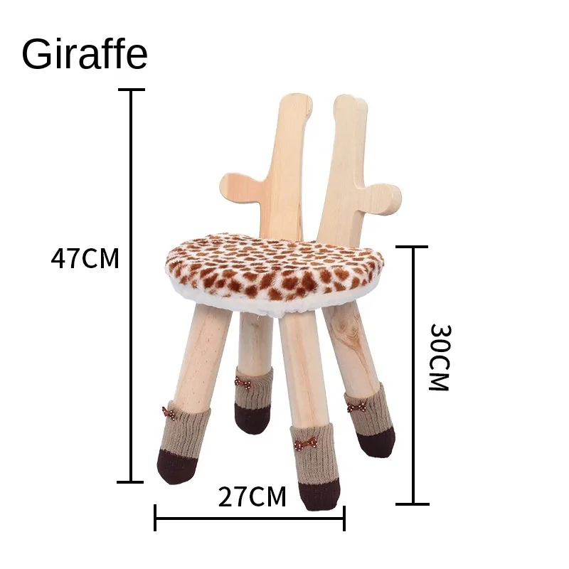 Kids Stool Solid Wood Chair for Children Cartoon Deer Rabbit Non-slip Bench Foot Stool Kindergarten School Home Kids Furniture