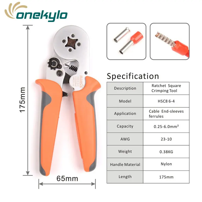 IWISS Square Self-Adjustable Crimping Tools HSC8 6-4 Used for 0.25-6.0mm² Cable End-Sleeves Ferrules mini Crimper pliers