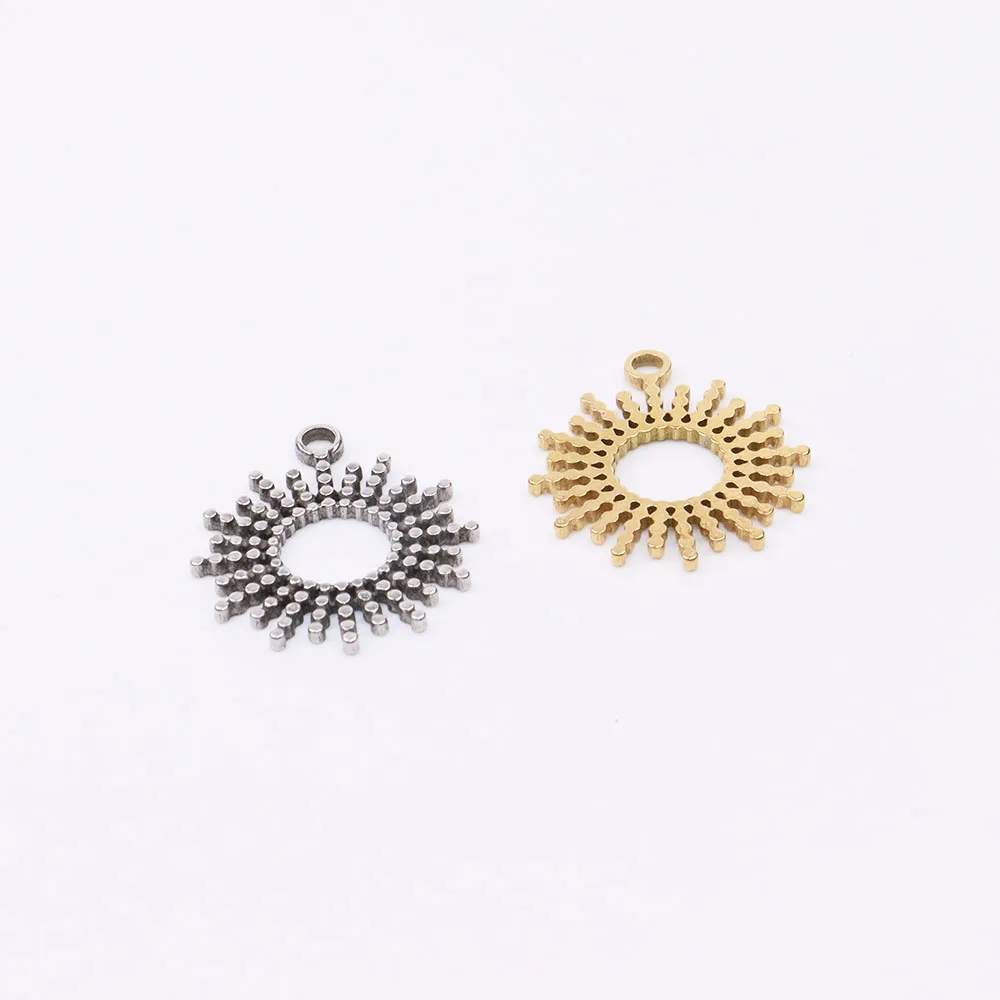 5pcs 15mm Wholesale Casting Stainless Steel Round Sun Charms Pendant DIY Necklace Earrings Bracelets Unfading Colorless