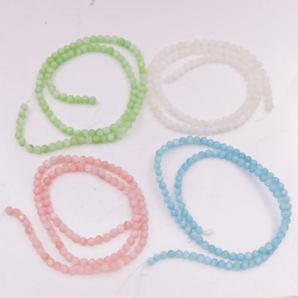 4mm Round Shell Mother of Pearl  Loose Beads 15" White Pink Green Blue Choose Seed Beads for Jewelry Making DIY