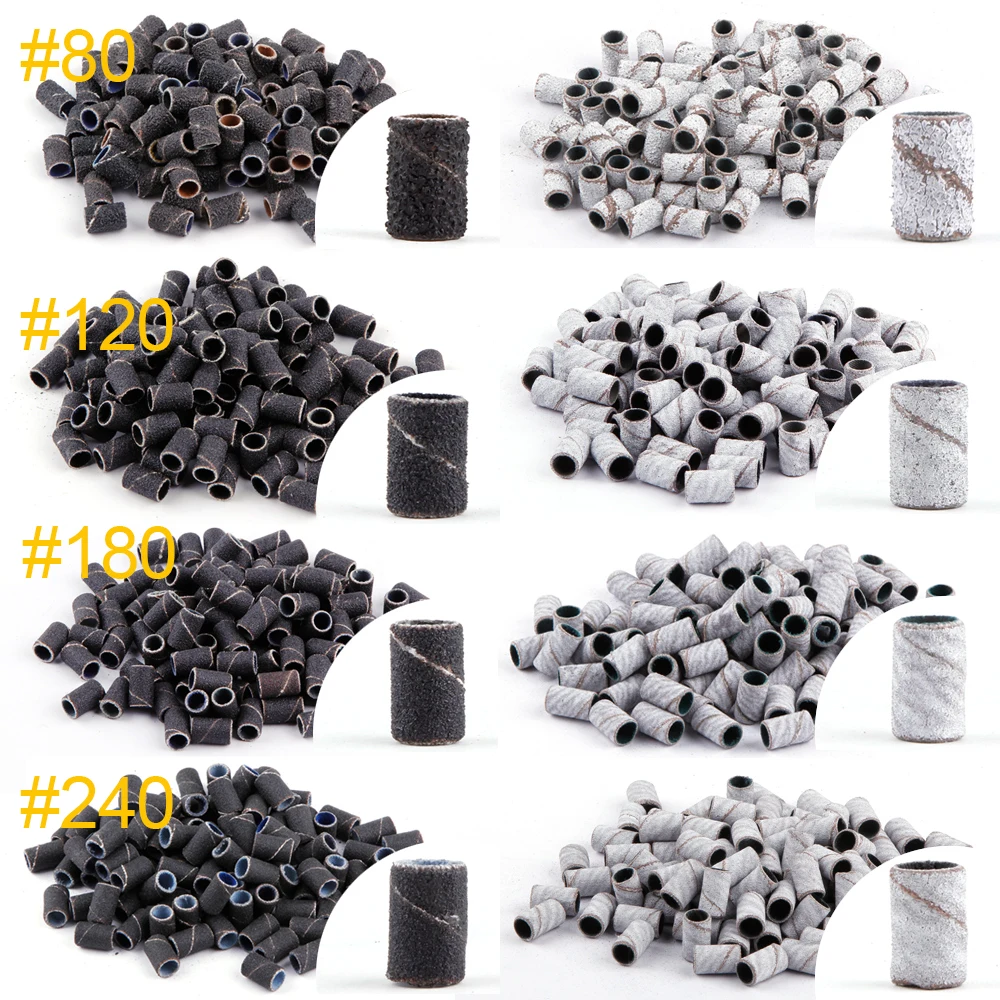 50/100Pcs 80/120/180/240 Grit Nail Sanding Cap Bands Nail Drill Bits Gel Polish Remover Pedicure Manicure Drilling Accessories