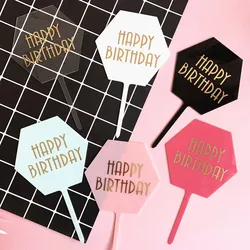 New Birthday Cake Topper Acrylic Baking Dessert Cupcake decorations happy birthday party kids Baby Shower Cake Top Flag Supplies