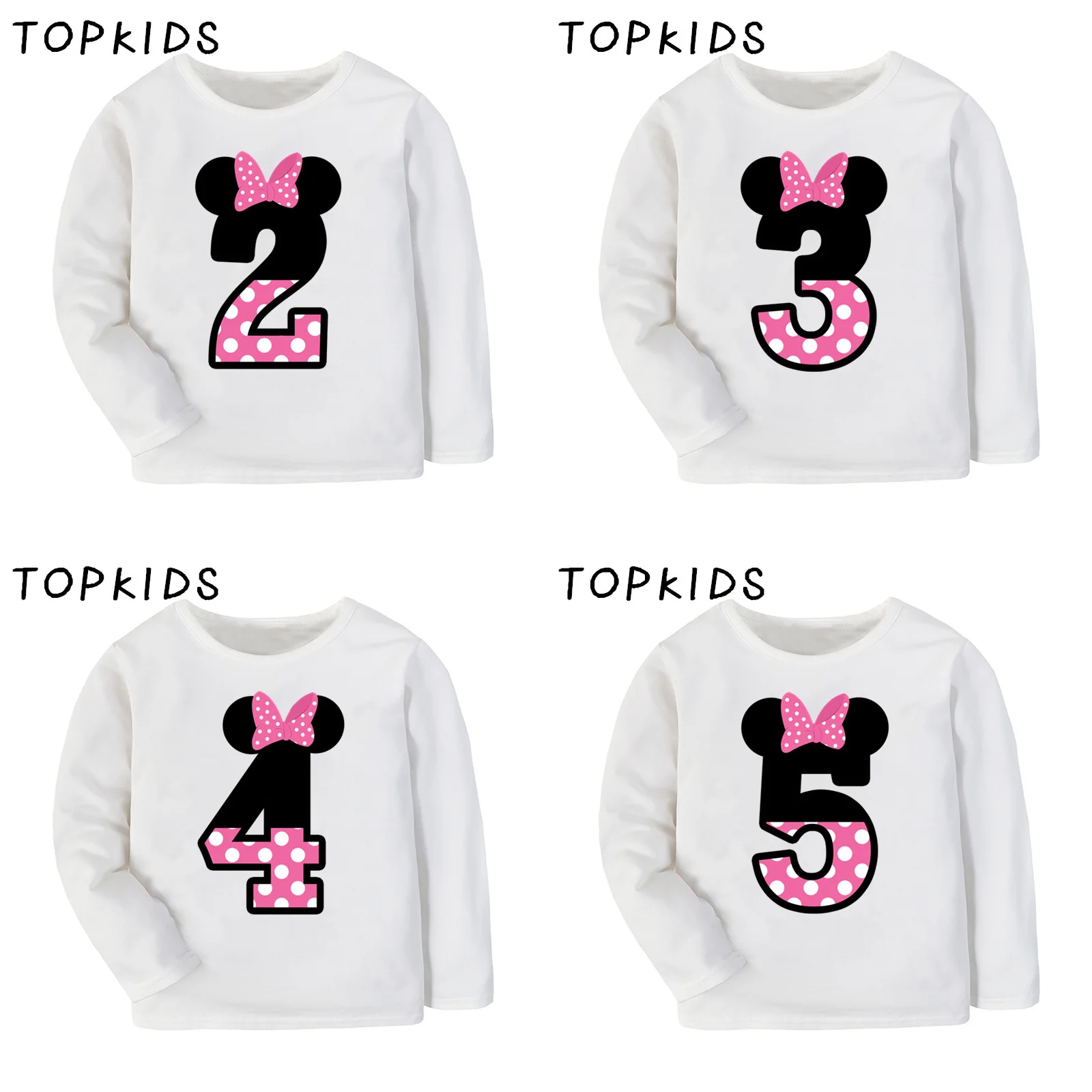 

2021 Boys Girls Happy Birthday Number 1~9 Bow Cartoon Print T shirt Kids Long Sleeve T-shirt Baby Cute Mouse Clothes,LKP2416