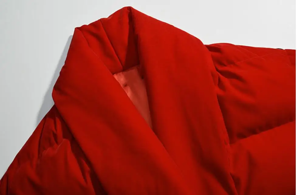 Casaco de inverno feminino com cinto de algodão grosso quente acolchoado parkas jaqueta de veludo vermelho manga longa curta casual para baixo