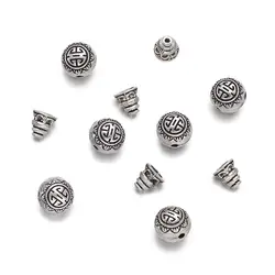 10 Sets Tibetan Antique Silver Color Guru Bead 3-Hole Round & Buddha Head Beads For DIY Handmade Bracelet Jewelry Making