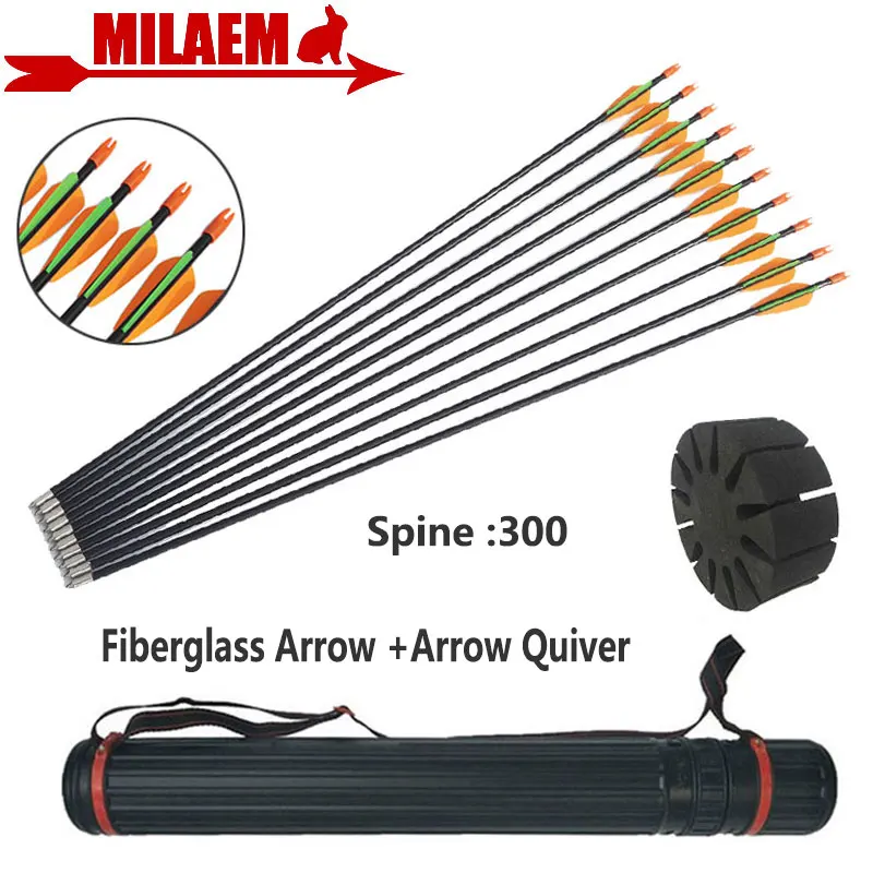 12pcs Archery Fiberglass Arrow With Arrow Quiver Arrow Splitter Spine 300 Children Gift Training Bow Arrow Shooting Accessories