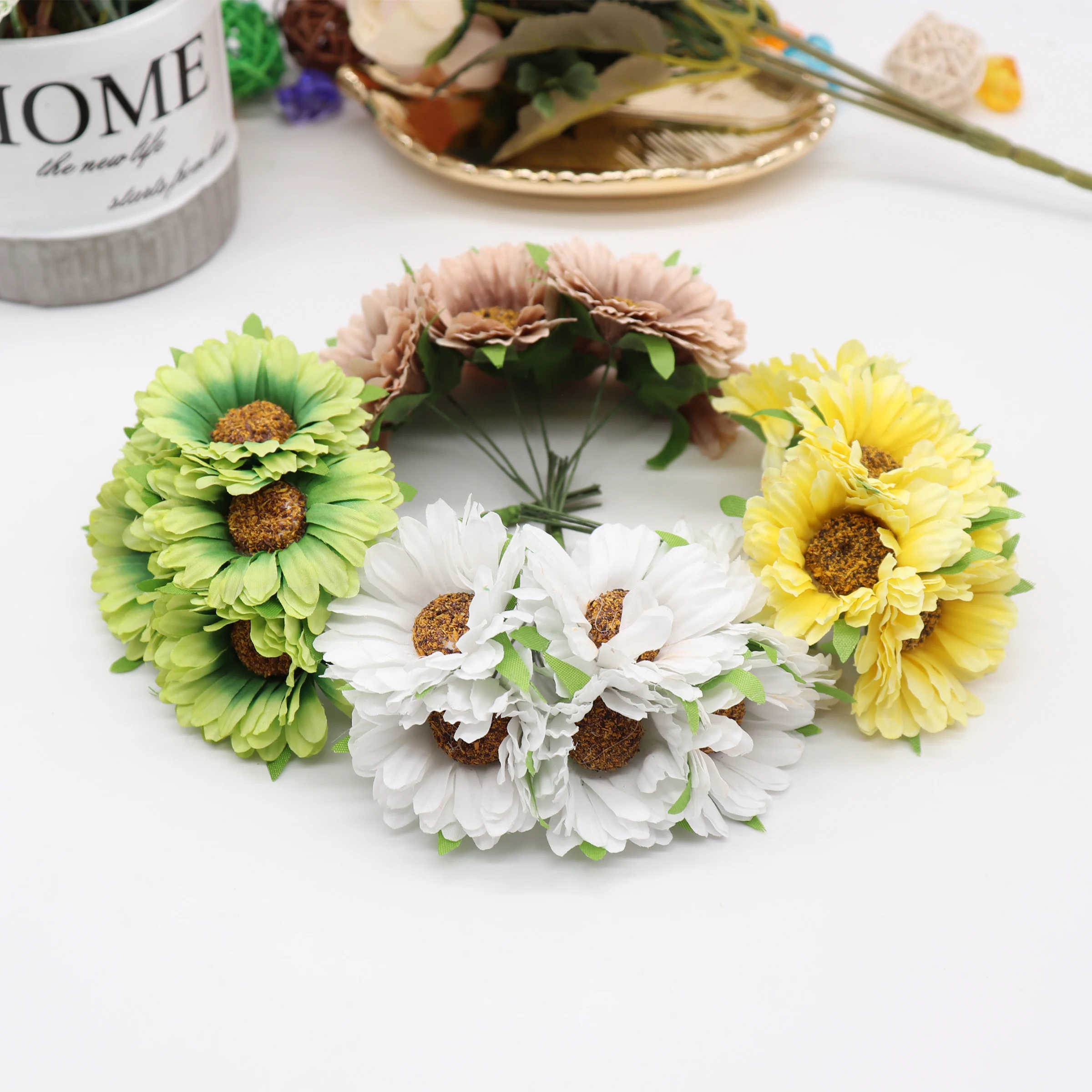 6pcs handmade gerbera fashion home garden bride diy wreath material wedding banquet decoration artificial flower scissors crown