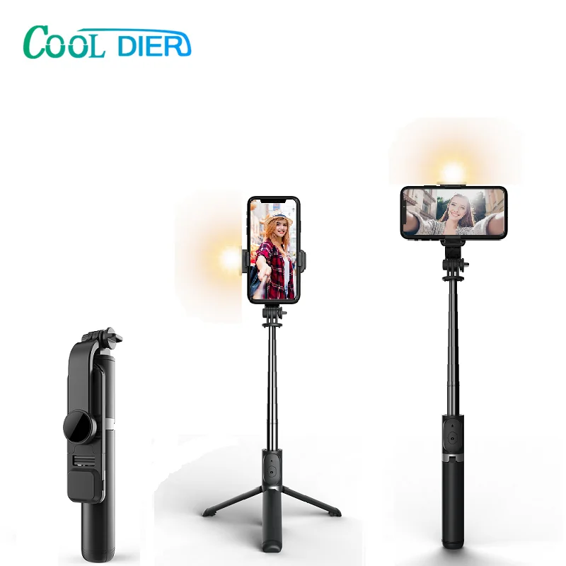 Cool Dier Nieuwe Draadloze Bluetooth Selfie Stick Opvouwbare Uitbreidbaar Statief Monopod Met Led Licht Invullen Voor Iphone Android Telefoon