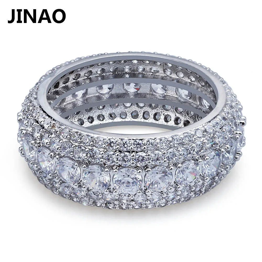 Jinao New  Hip Hop 5 Rows Luxury Cubic Zircons  Rings Fashion Classic Punk Males Finger Rings Size 7-11