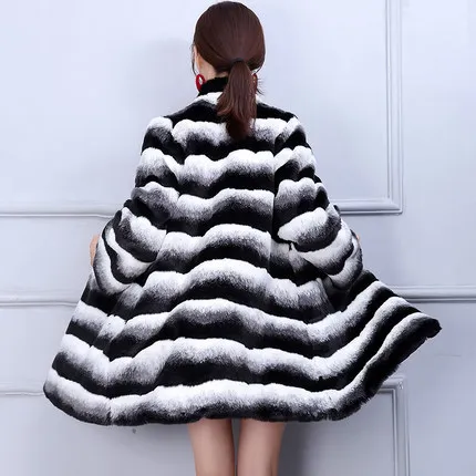 Top brand Stand Women Stripe collar Plus Size Fur Coat N86  high quality