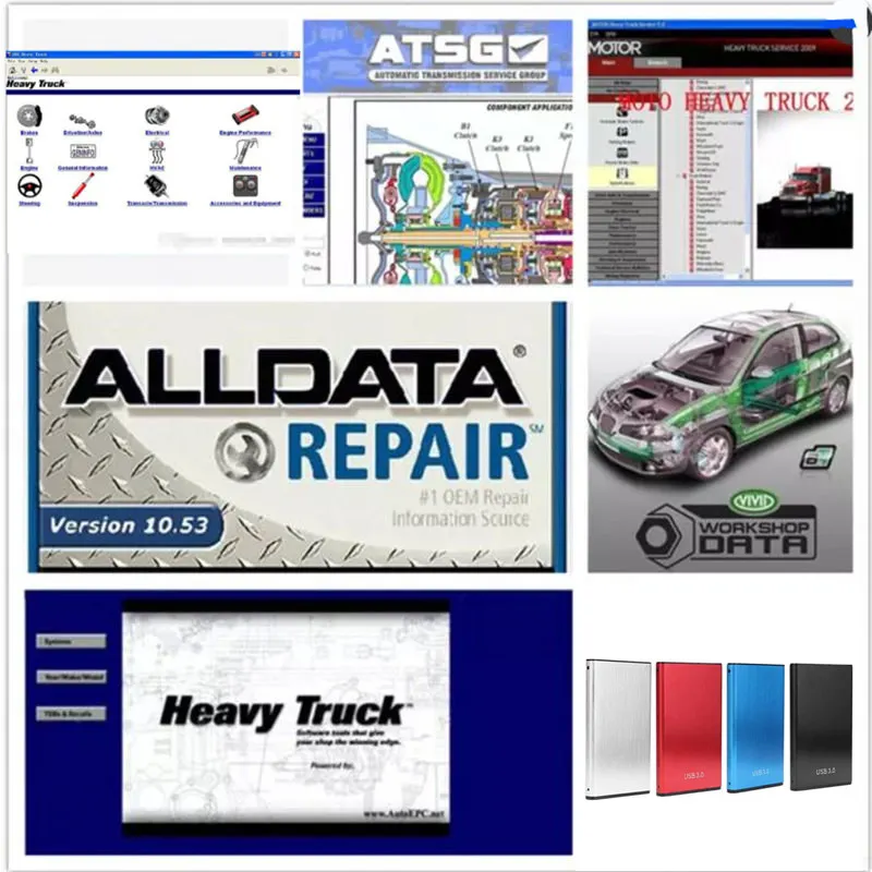 

Alldata 2021 auto Repair Software all data v10.53+M..ll 2015 +moto heavy truck+atsg + vivid 46 in1 1TB HDD for cars & trucks