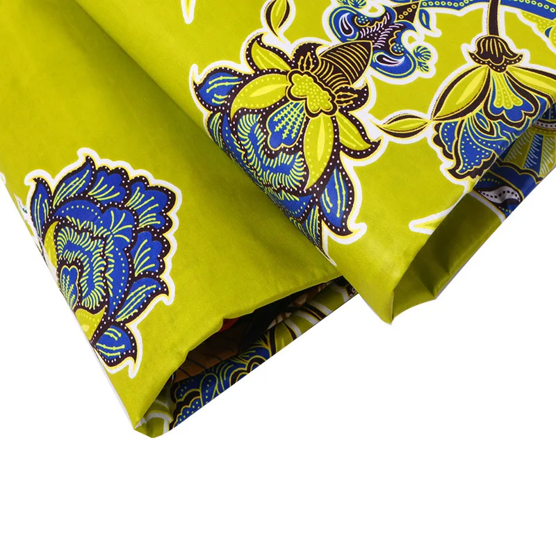 Latest Arrivals African Fabric Veritable 100% Cotton Yellow And Blue Flower Print Fabric Guarantee Real Wax 6Yards\\lot