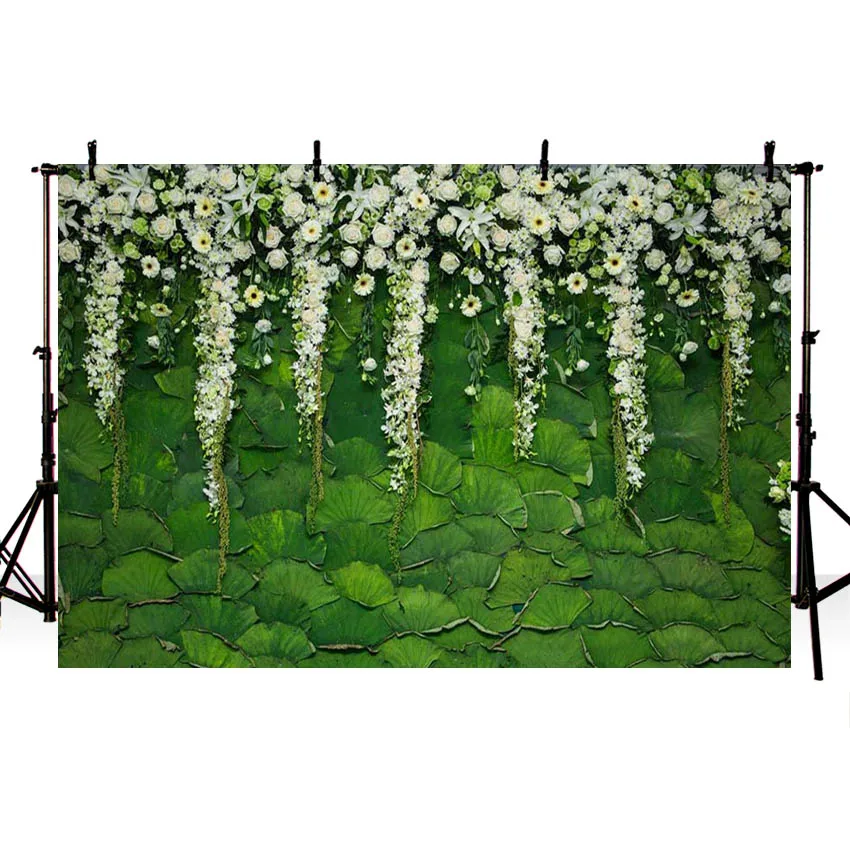 

Mehofond Green Lotus Leaf Backdrops White Rose Flower Wedding Children Portrait Party Photography Backgrounds for Photo Studio