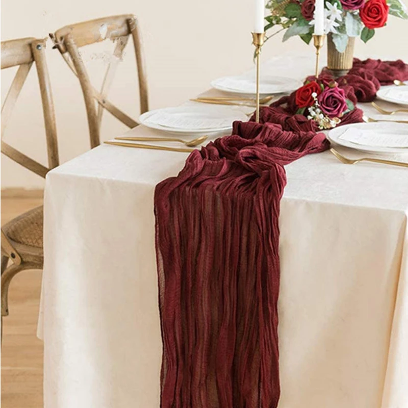 Dining table decoration rust table runner wedding Christmas decoration cotton gauze gift table runners